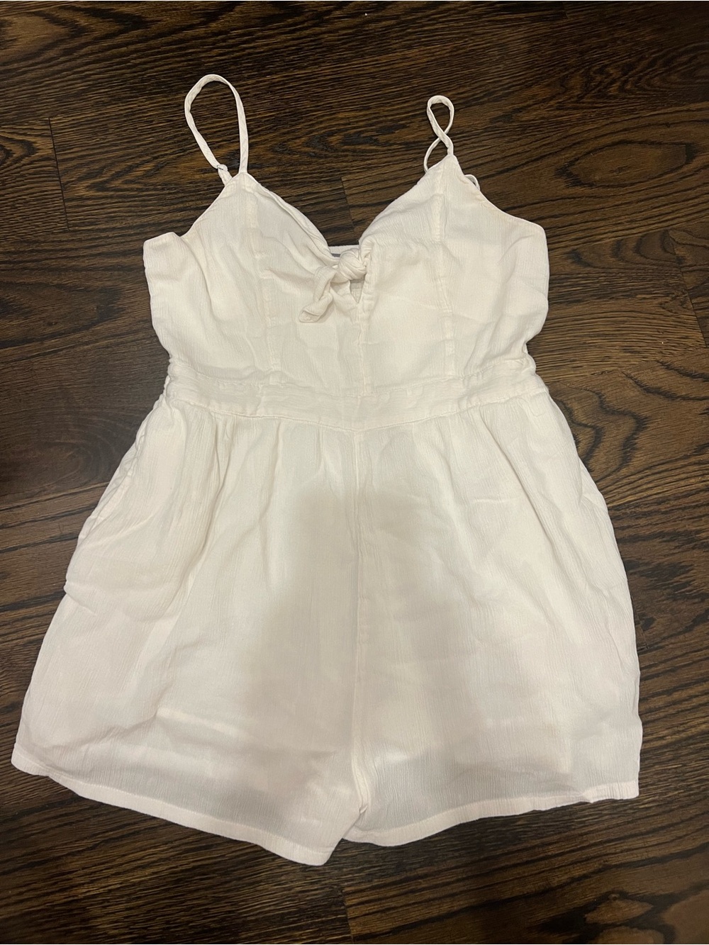 Aerie White Spaghetti Strap One-Piece Romper with pockets